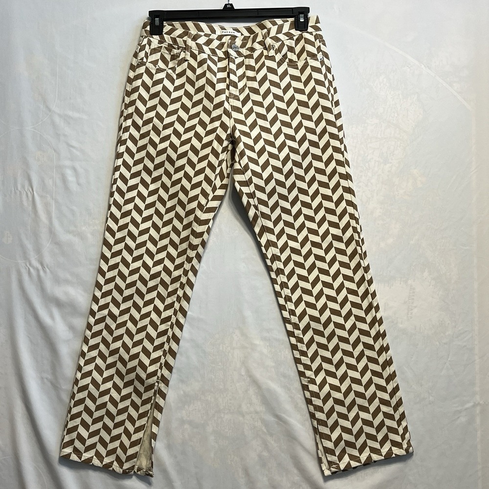 PacSun Low Rise Straight Leg Jeans Brown Ivory Chevron Pattern 27 860HO221138
